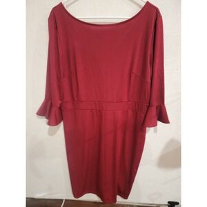 GRACE KARIN Women's XXL Ruffle 3/4 Sleeve Pencil Midi Stretch Burgundy Dress NWT